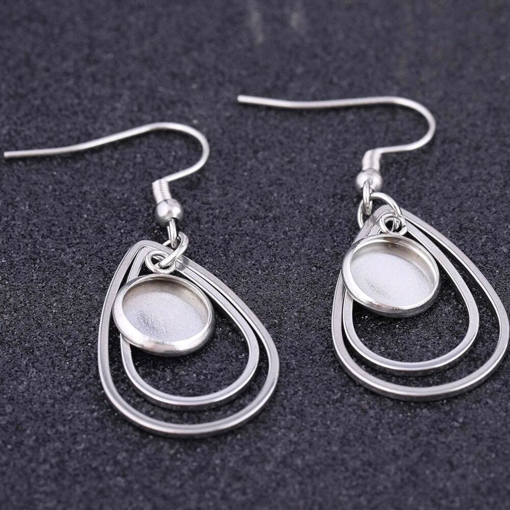 Craft Destash Teardrop Earrings Bezel Blanks 8mm Round cabochon DIY Jewelry
